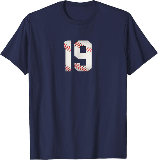 Number 19 - Minimalist Birthday Baseball Player Numbered T-Shirt - T-Shirt | Navy