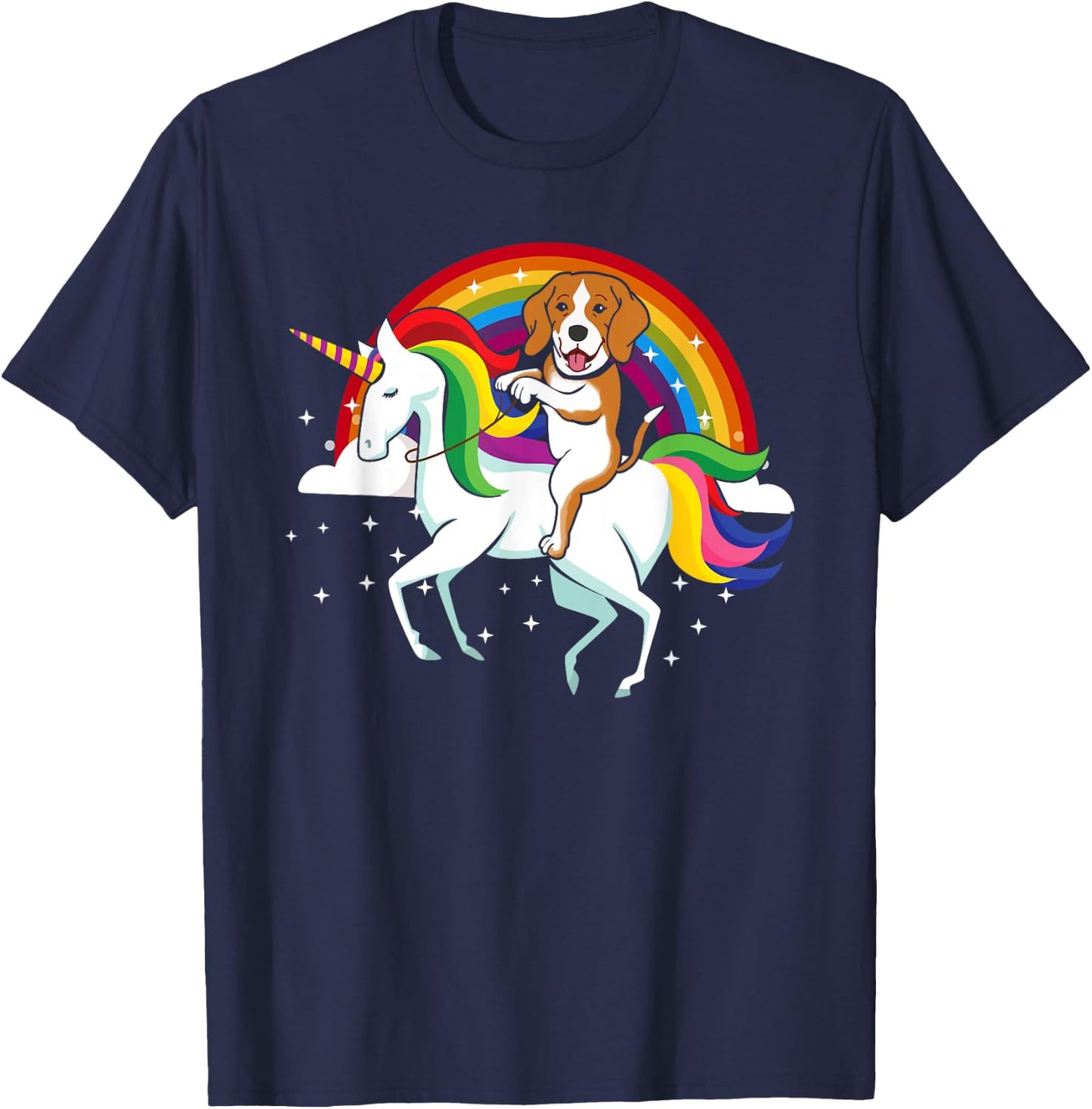 Funny Beagle Dog Riding Unicorn Rainbow Cute Gifts Men Women Kids T-Shirt - T-Shirt | Navy