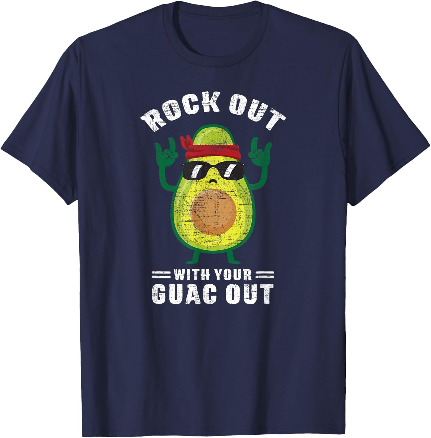 Rock Out With Your Guac Out Avocado Rock n Roll design T-Shirt - T-Shirt | Navy