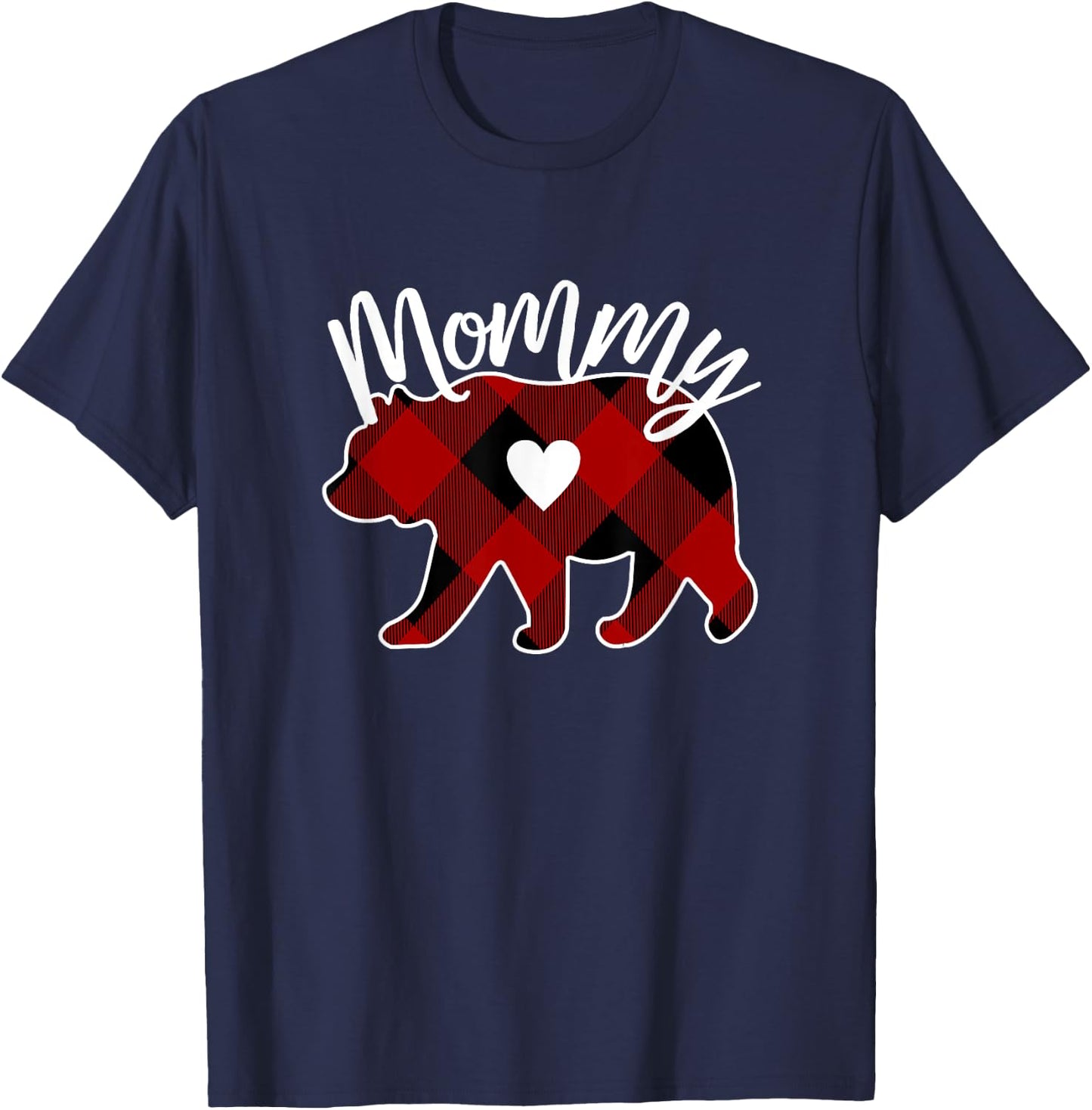 Mommy Bear Christmas Buffalo Plaid Red White & Black Gift T-Shirt - T-Shirt | Navy
