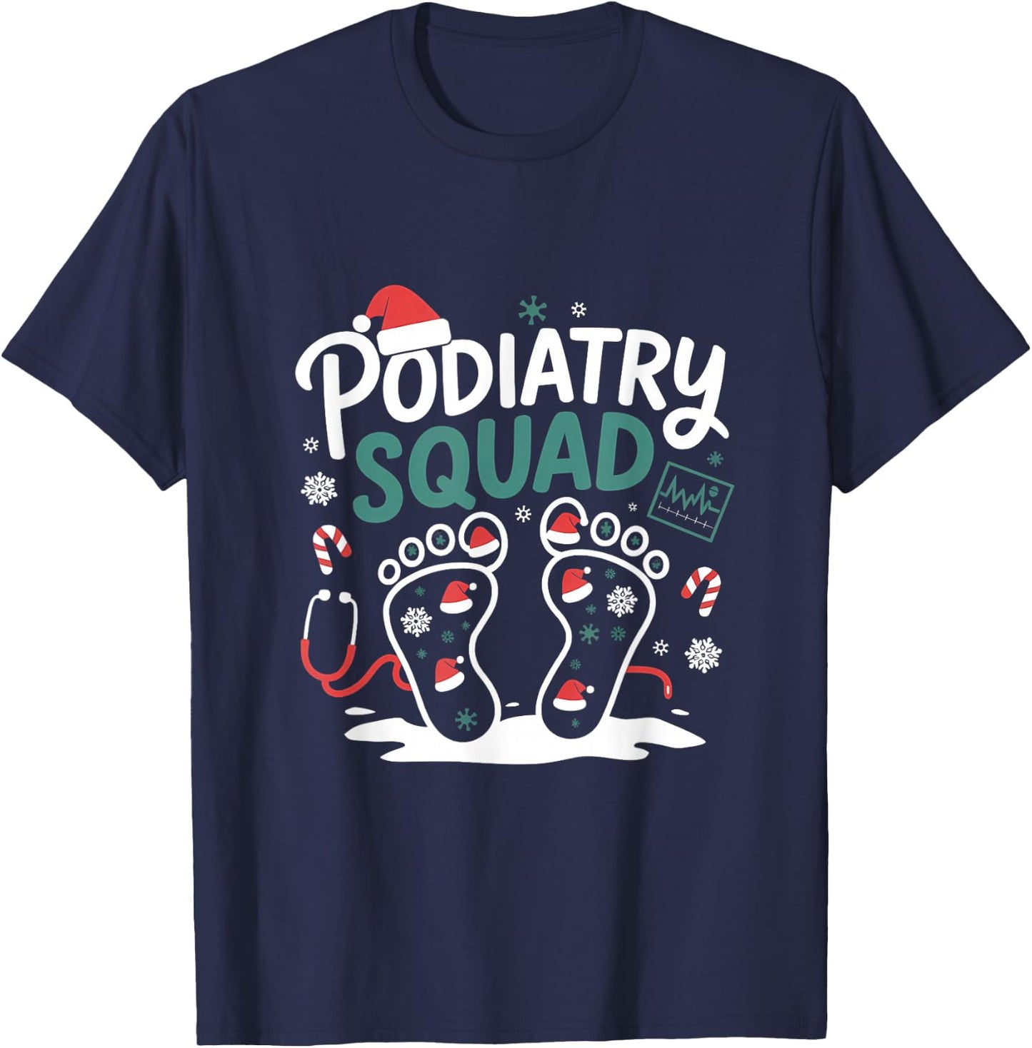 Christmas Podiatry Squad Footprint Funny Podiatrist T-Shirt - T-Shirt | Navy