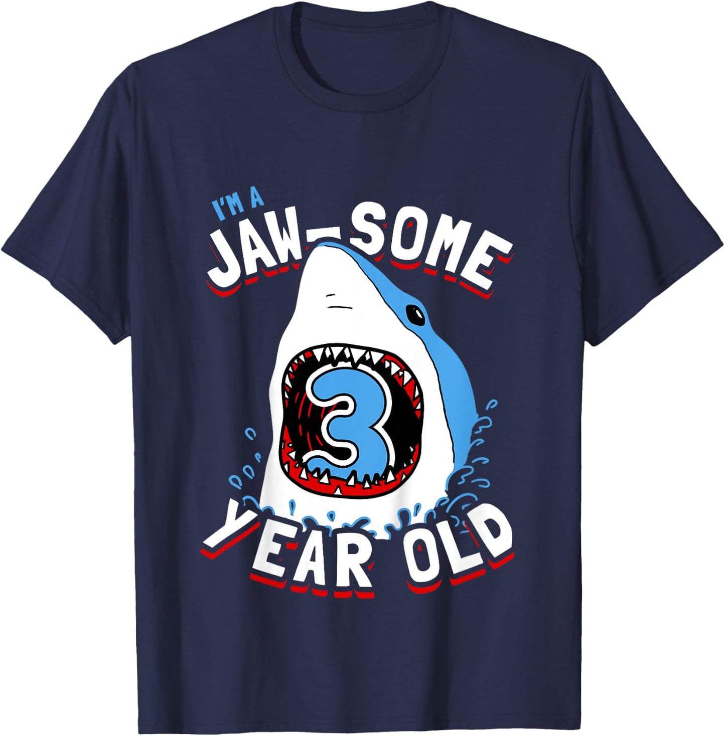 Kids 3rd Birthday Boys Shark | Jaw-some 3 Year Old T-Shirt - T-Shirt | Navy
