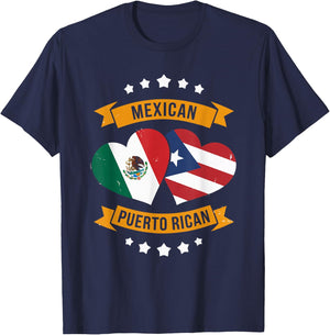 Half Mexican Half Puerto Rican Puerto Rico Flag Mexico T-Shirt - T-Shirt | Navy