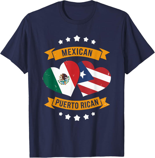 Half Mexican Half Puerto Rican Puerto Rico Flag Mexico T-Shirt - T-Shirt | Navy