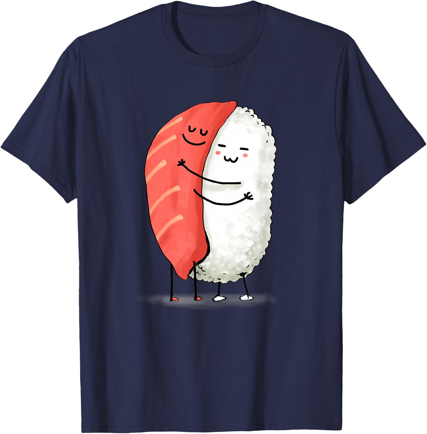 Wowsome! -Adults Sushi Lover - Black - Small - Short Sleeve - Japanese Anime Sushi Hug Design T-Shirt - T-Shirt | Navy