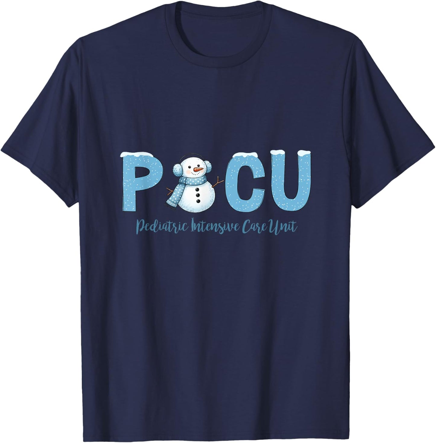 Retro Pediatric Intensive Care Unit Crew Snowman Christmas T-Shirt - T-Shirt | Navy