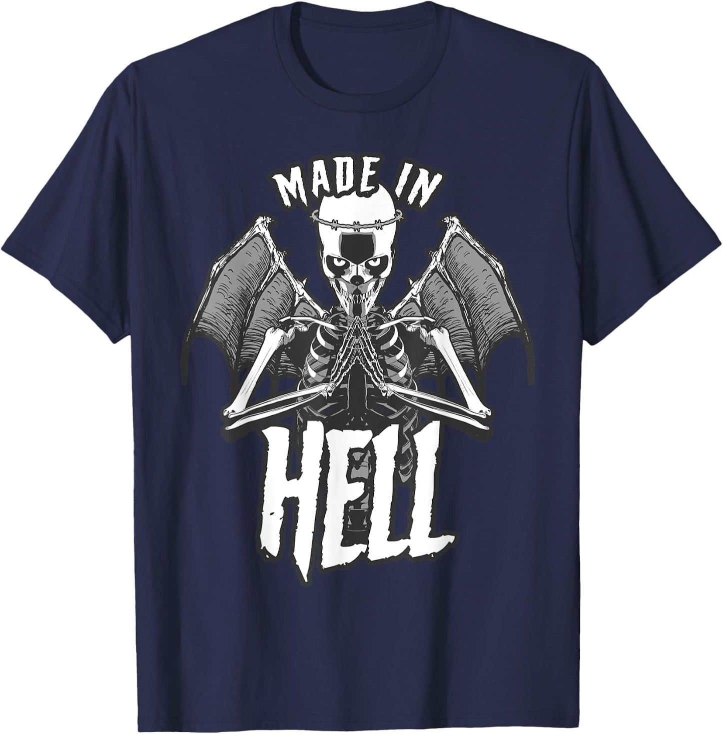 Made In Hell Angel Of Death With Wings Goth Skull T-Shirt - T-Shirt | Navy
