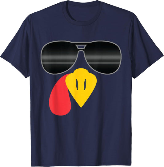 Turkey Face Sunglasses Thanksgiving T-Shirt - T-Shirt | Navy