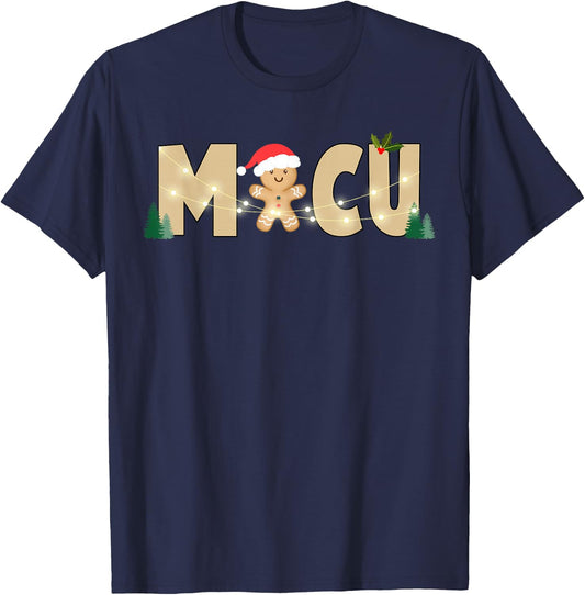 Retro MICU Medical Intensive Care Unit Gingerbread Christmas T-Shirt - T-Shirt | Navy