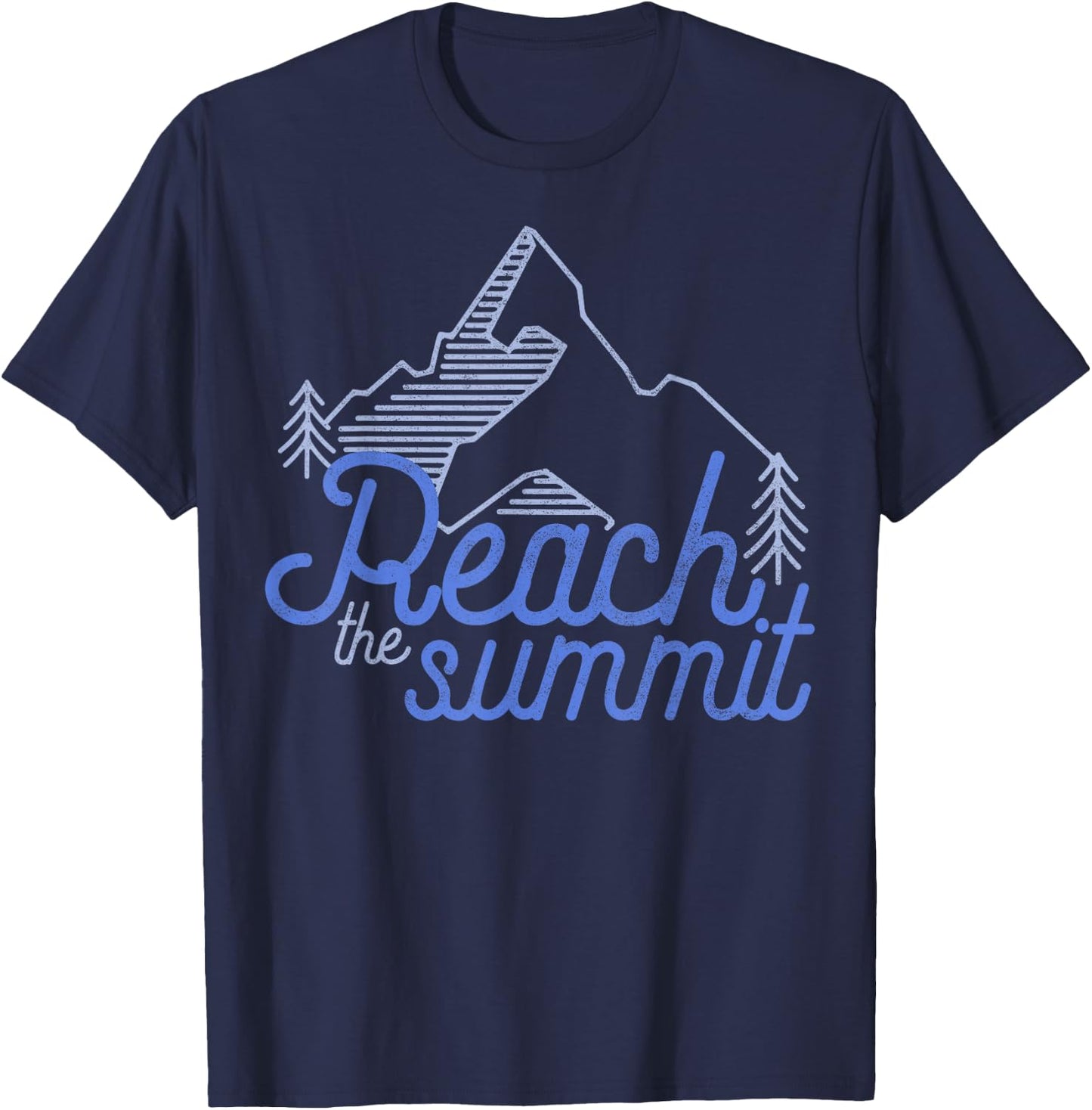 Reach The Summit Mountain Line Art T-Shirt - T-Shirt | Navy
