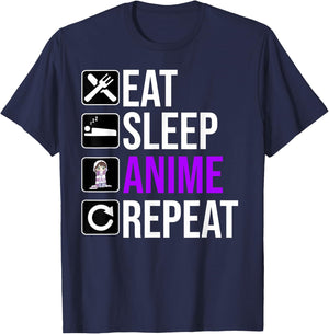 Anime Lover Funny - Eat Sleep Anime Repeat T-Shirt - T-Shirt | Navy
