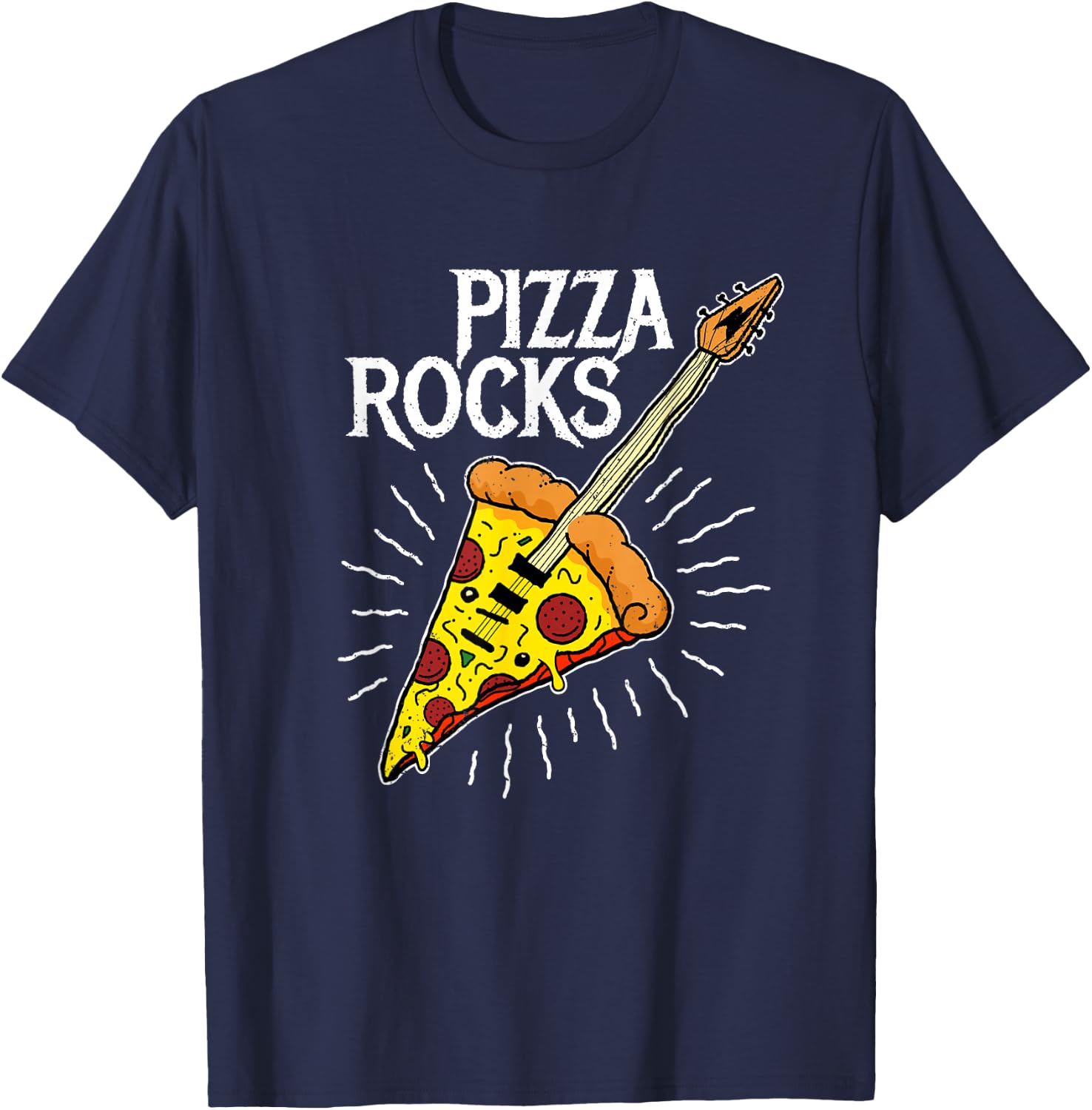 Pizza Guitar Shirt - Funny Pizza Rocks T-Shirt - T-Shirt | Navy