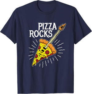Pizza Guitar Shirt - Funny Pizza Rocks T-Shirt - T-Shirt | Navy