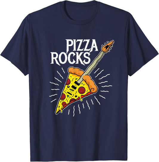 Pizza Guitar Shirt - Funny Pizza Rocks T-Shirt - T-Shirt | Navy