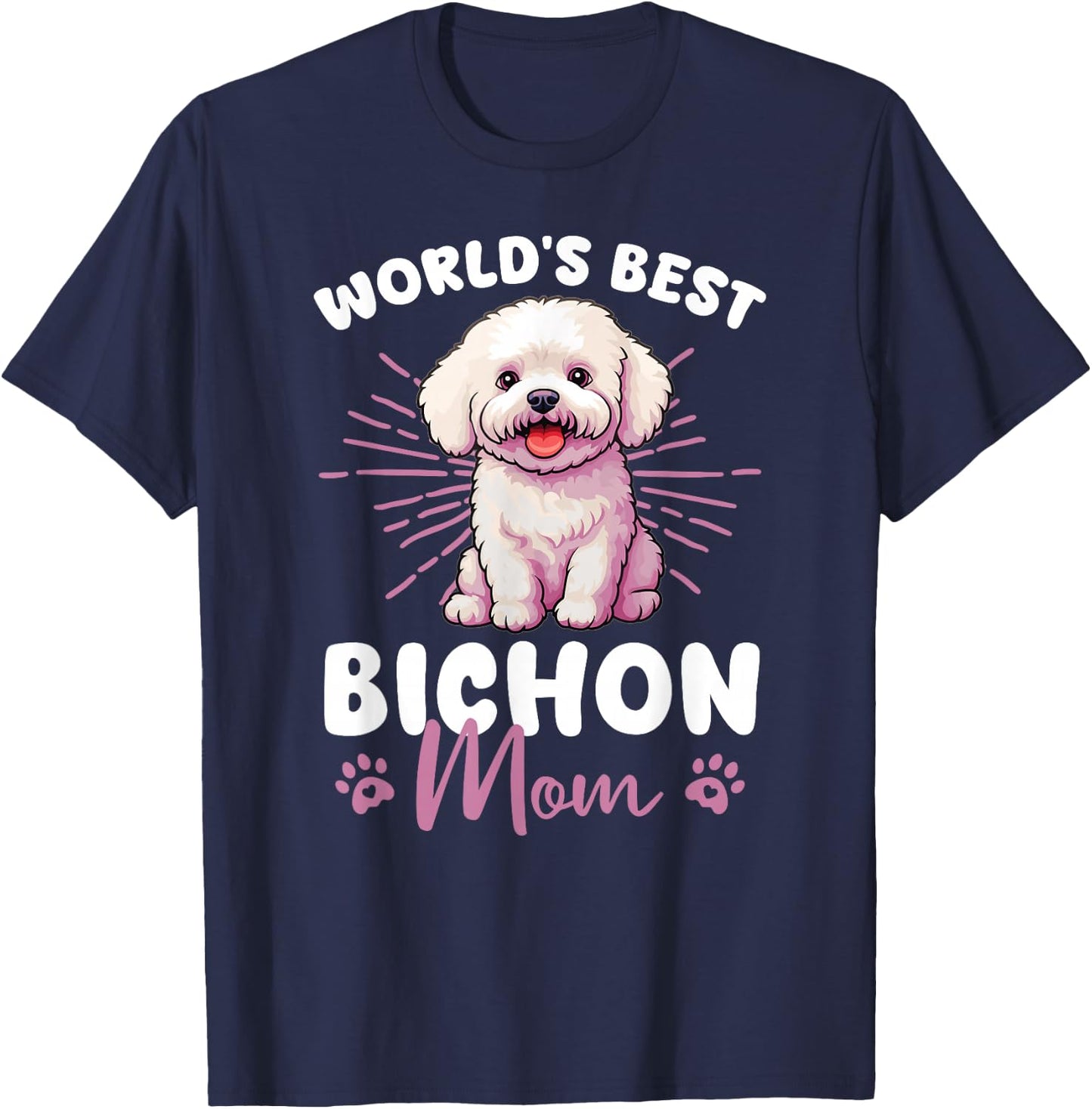 Bichon Frise Groovy World's Best Bichon Mom T-Shirt - T-Shirt | Navy