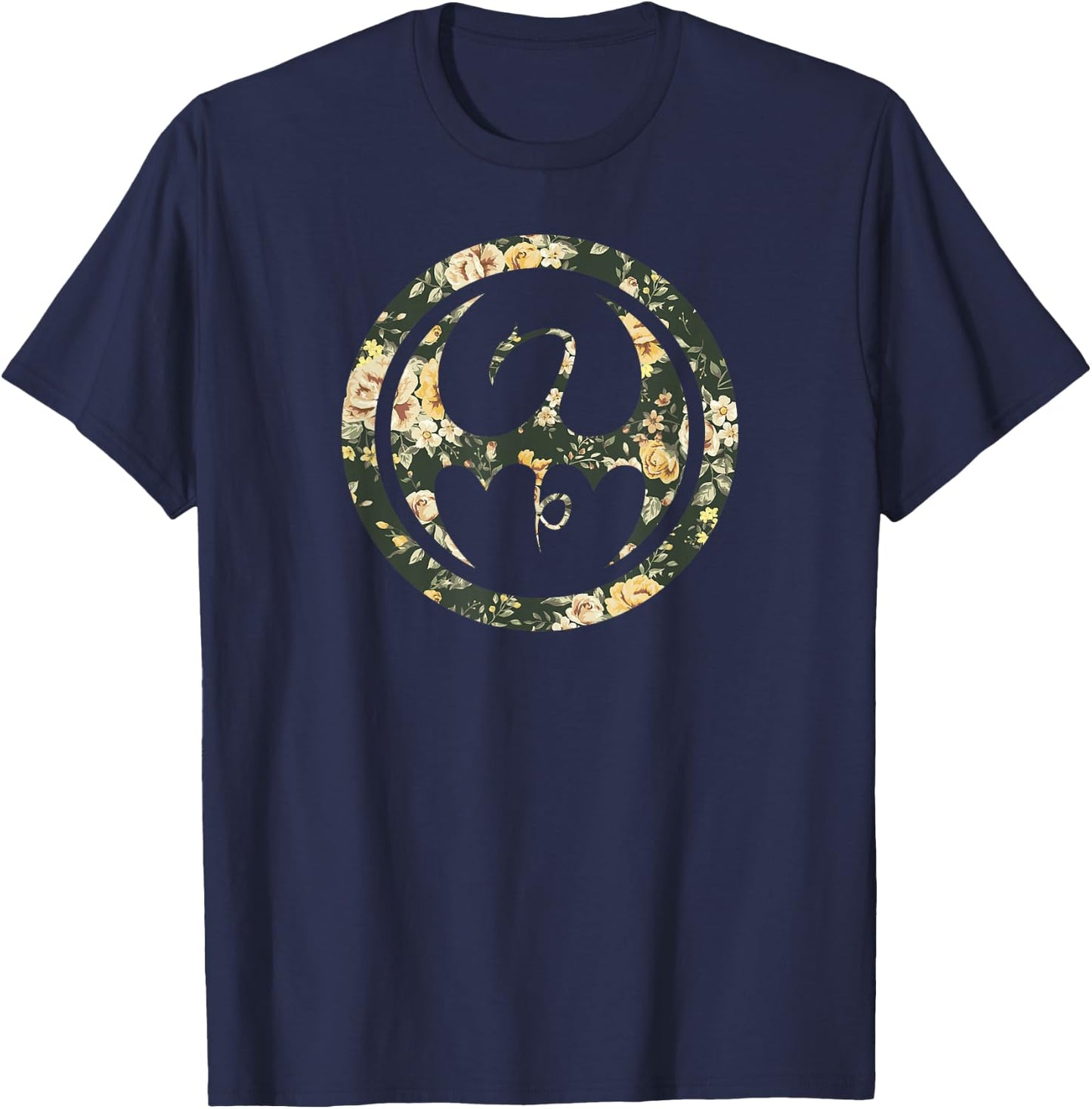 Marvel Iron Fist Retro Dragon Logo Floral Hawaiian T-Shirt - T-Shirt | Navy