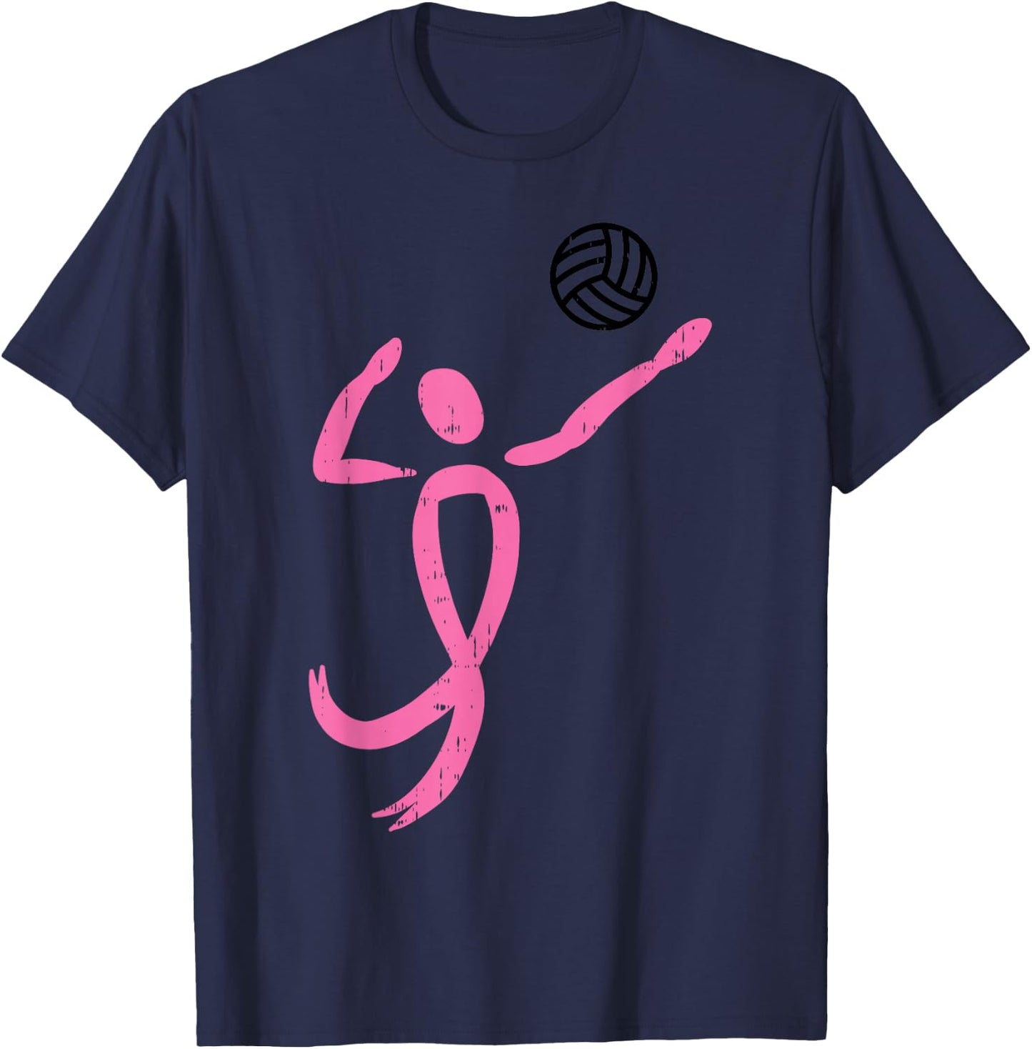 Volleyball Player Pink Ribbon Breast Cancer Awareness Gift T-Shirt - T-Shirt | Navy