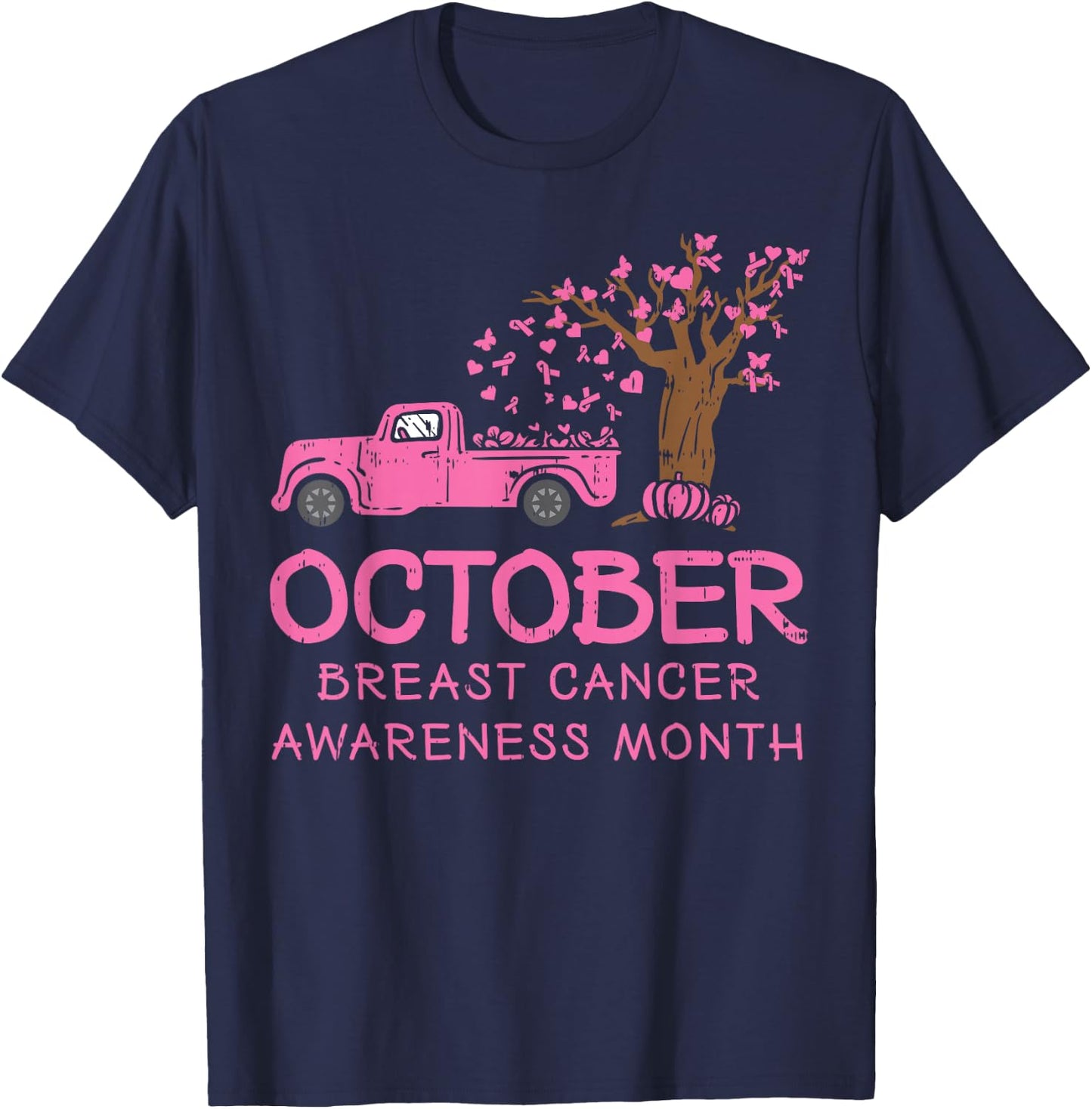 October Pink Car RIbbon Breast Cancer Awareness Month Gift T-Shirt - T-Shirt | Navy