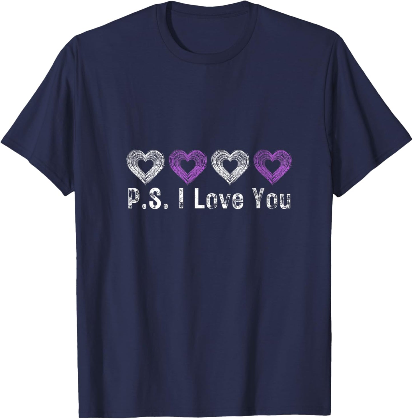 Women's PS I Love You Day Valentine's Day Purple Heart Women Men Kid V-Neck T-Shirt - T-Shirt | Navy