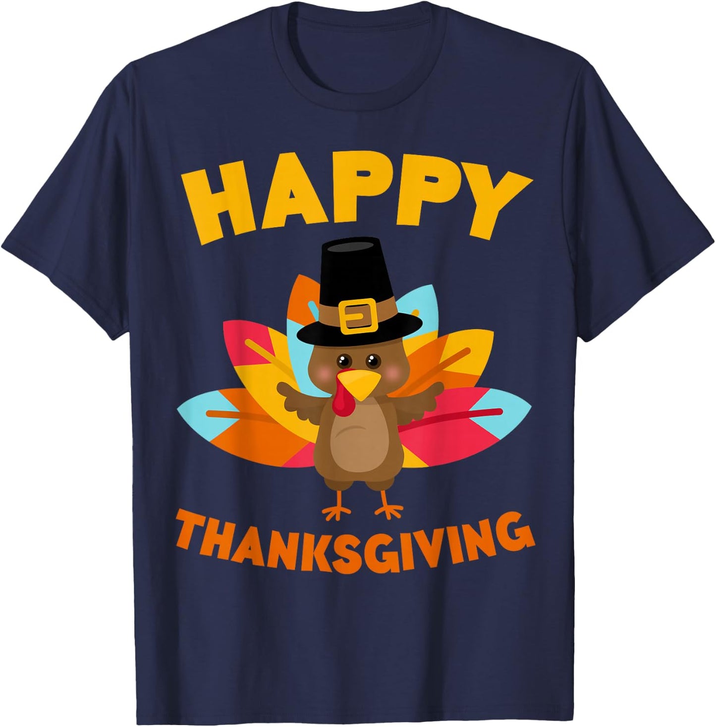 Happy Thanksgiving Shirt Adult Kids Thanksgiving Day T-Shirt - T-Shirt | Navy