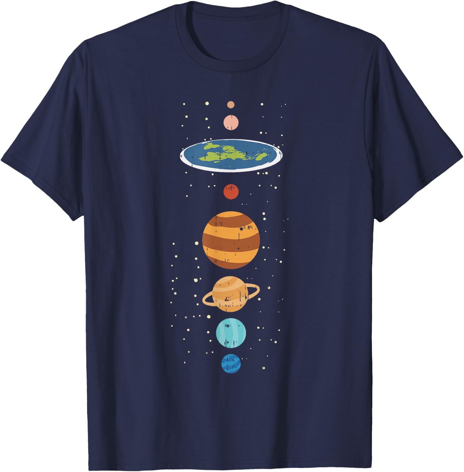 Flat Earth and Planets Funny Conspiracy Theory Earthers Gift Small T-Shirt - T-Shirt | Navy
