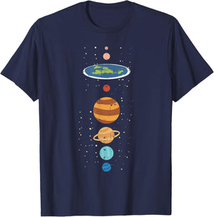 Flat Earth and Planets Funny Conspiracy Theory Earthers Gift Small T-Shirt - T-Shirt | Navy