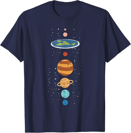 Flat Earth and Planets Funny Conspiracy Theory Earthers Gift Small T-Shirt - T-Shirt | Navy
