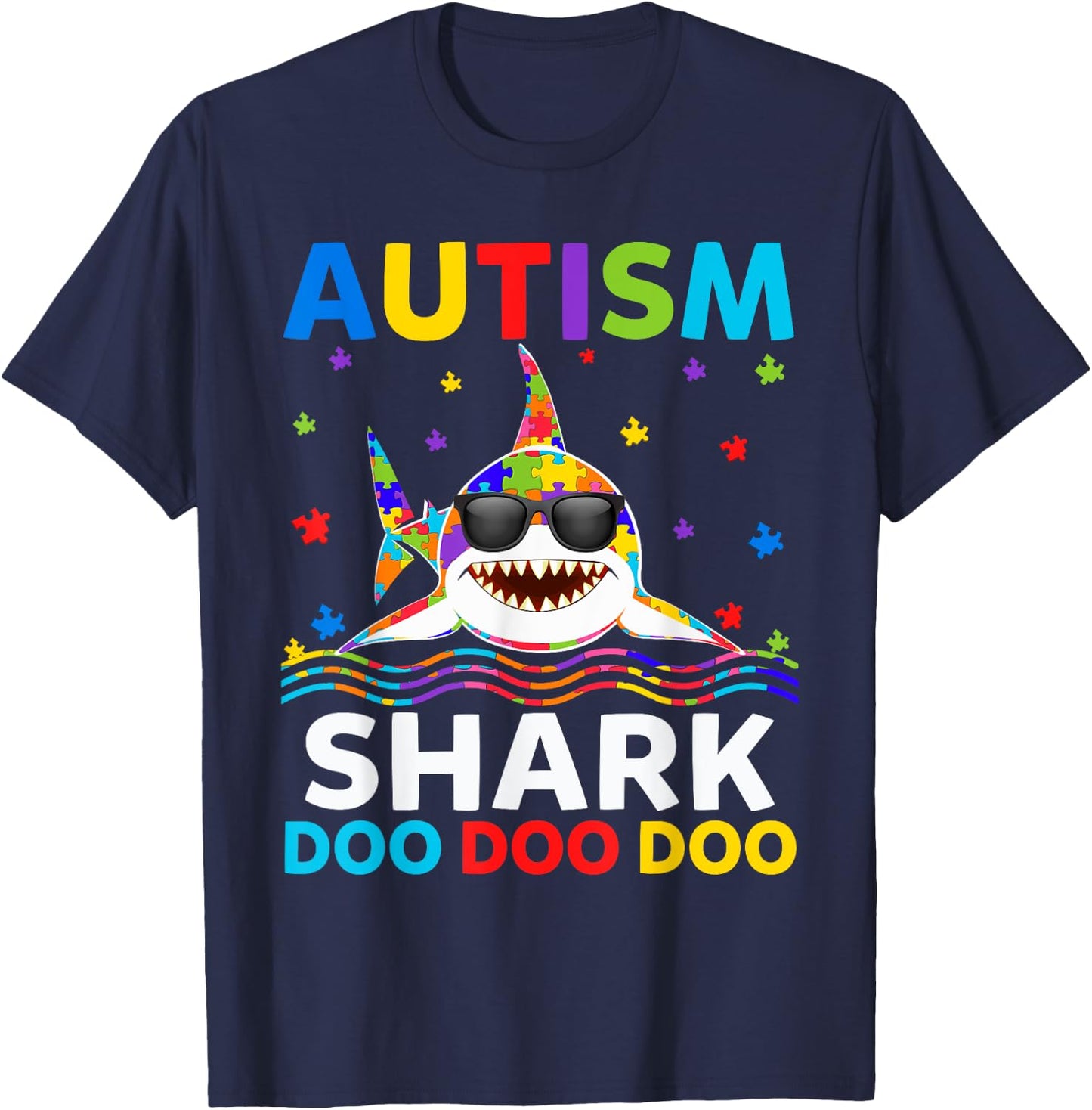 Funny Autism Shark Puzzle Awareness Day Cute For Boys Girls T-Shirt - T-Shirt | Navy