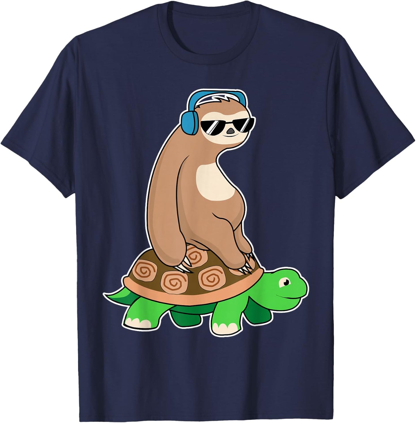 Sloth Riding Turtle - Lazy Sloth T Shirt Gift T-Shirt - T-Shirt | Navy