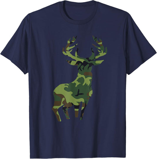 Camouflage Deer Wild Animal Hunter Hunting Season Camo Hunting T-Shirt - T-Shirt | Navy