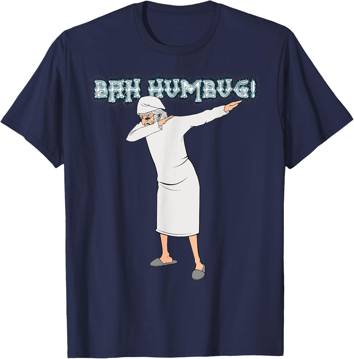 Charles Dickens Literature Gifts -Adults Black Cotton Short Sleeve Classic Fit Fun Christmas Carol Dabbing Scrooge Nightgown Bah Humbug T-Shirt - T-Shirt | Navy