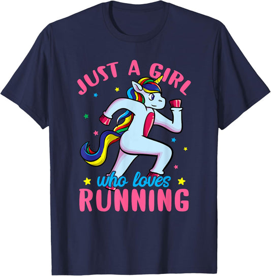 Just a Girl Who Loves Running Unicorn Female Track Runner T-Shirt - T-Shirt | Navy