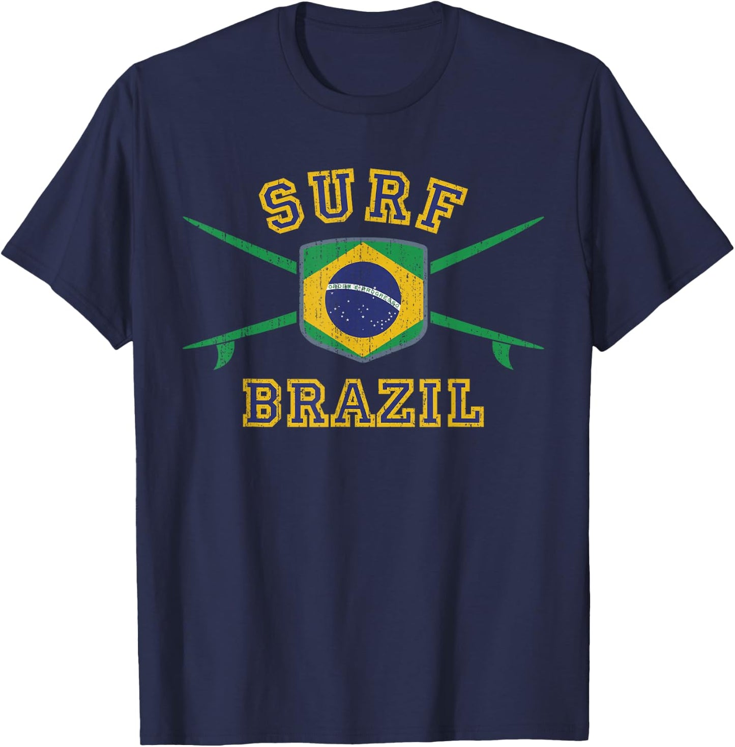 Surf Brazil | Vintage Brasil Flag Surfboards Brazil Surfing T-Shirt - T-Shirt | Navy