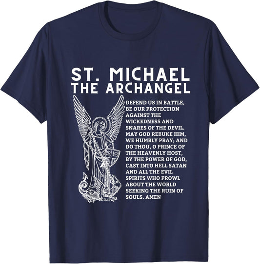 Prayer To St. Saint Michael The Archangel Print Christian T-Shirt - T-Shirt | Navy