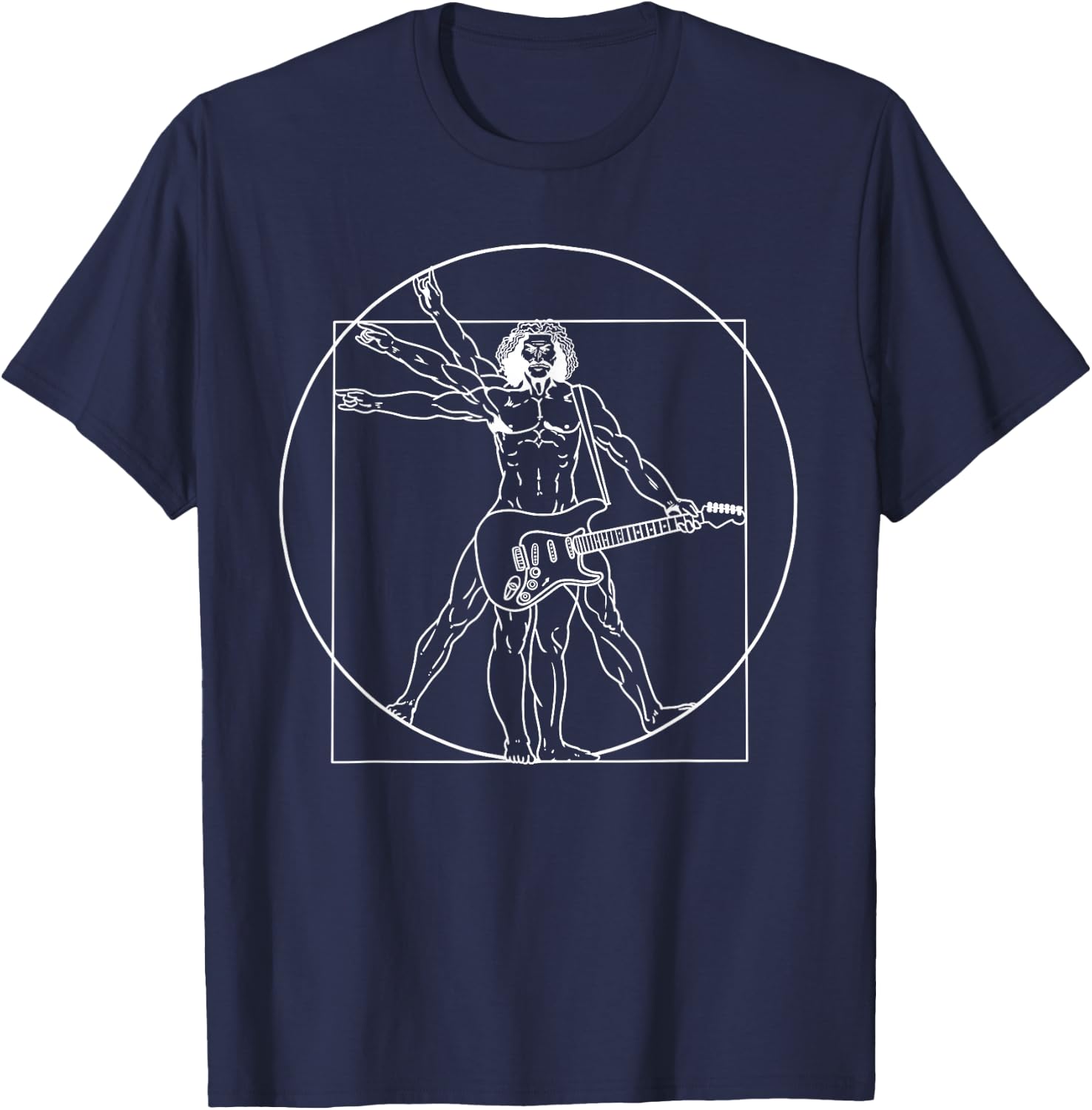 Guitar Da Vinci Vitruvian Man Guitar Player Musicians T-Shirt - T-Shirt | Navy