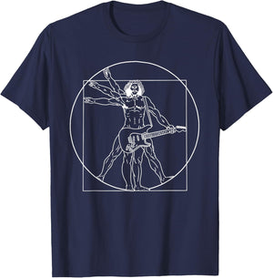 Guitar Da Vinci Vitruvian Man Guitar Player Musicians T-Shirt - T-Shirt | Navy