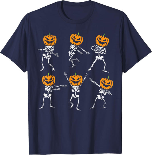 Dancing Pumpkin Skeletons Dab Yeet Floss Halloween Kids Boys T-Shirt - T-Shirt | Navy