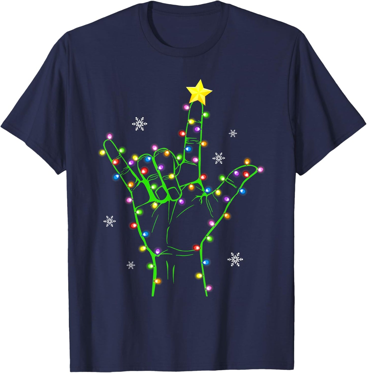 ASL Christmas Christmas Tree Lights American Sign Language T-Shirt - T-Shirt | Navy