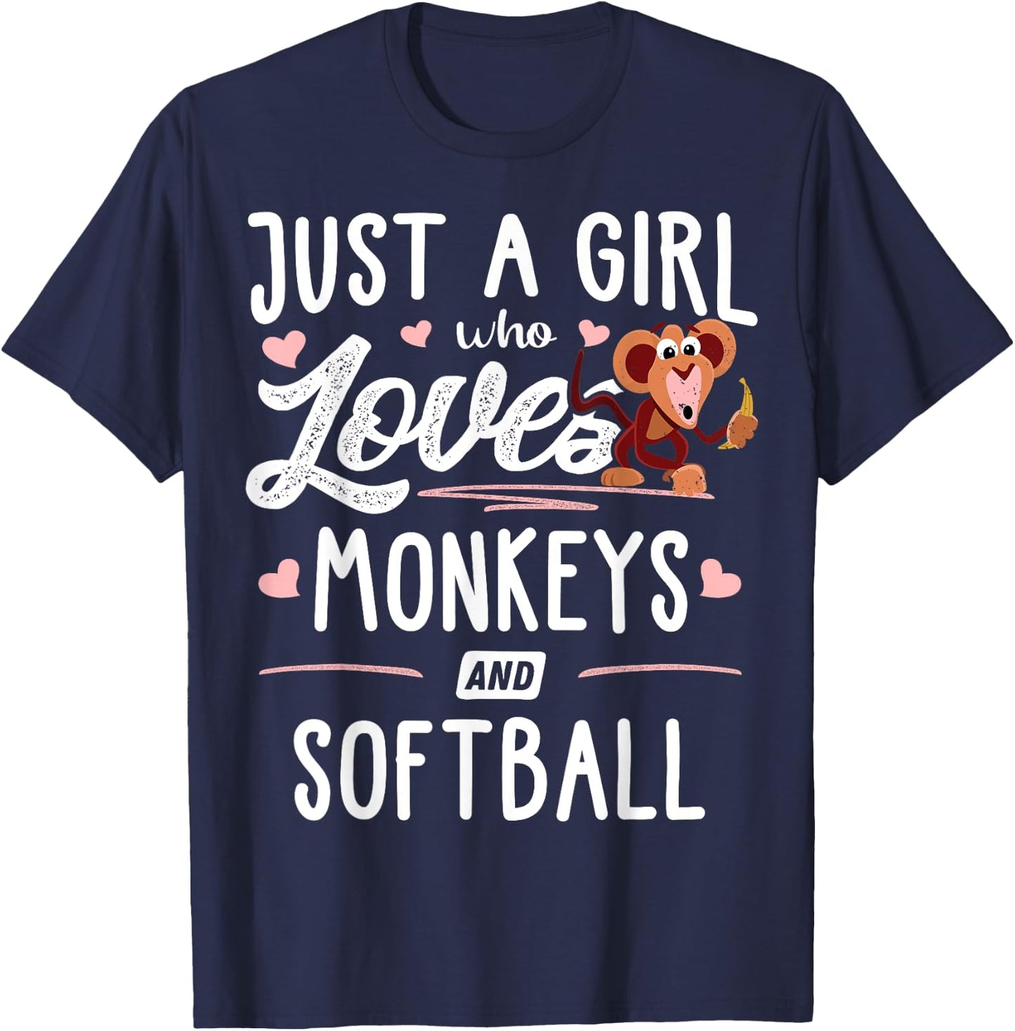 Just A Girl Who Loves Monkeys And Softball Gift Women T-Shirt - T-Shirt | Navy