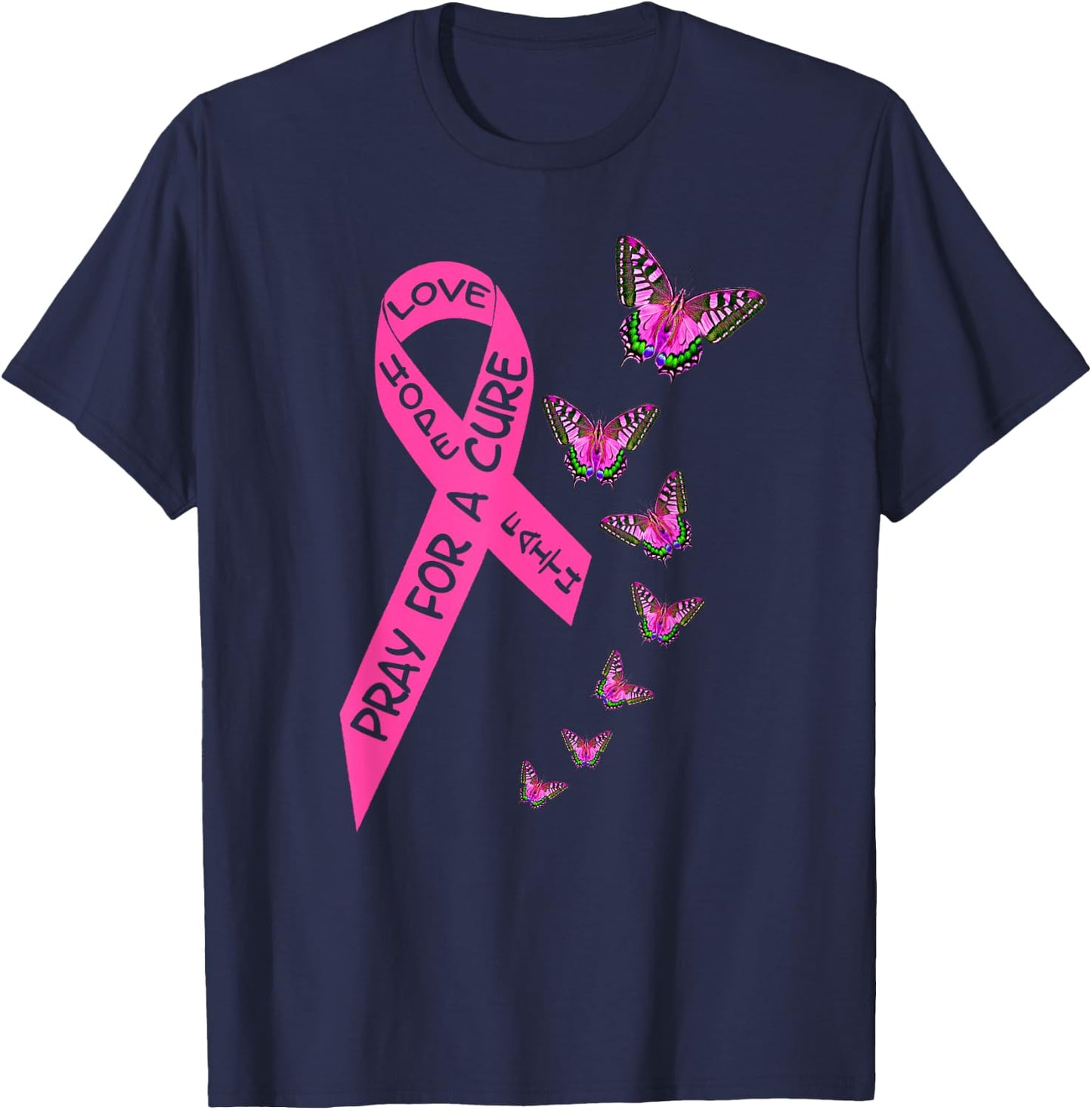 Breast Cancer Awareness Month Women Religious Butterflies T-Shirt - T-Shirt | Navy