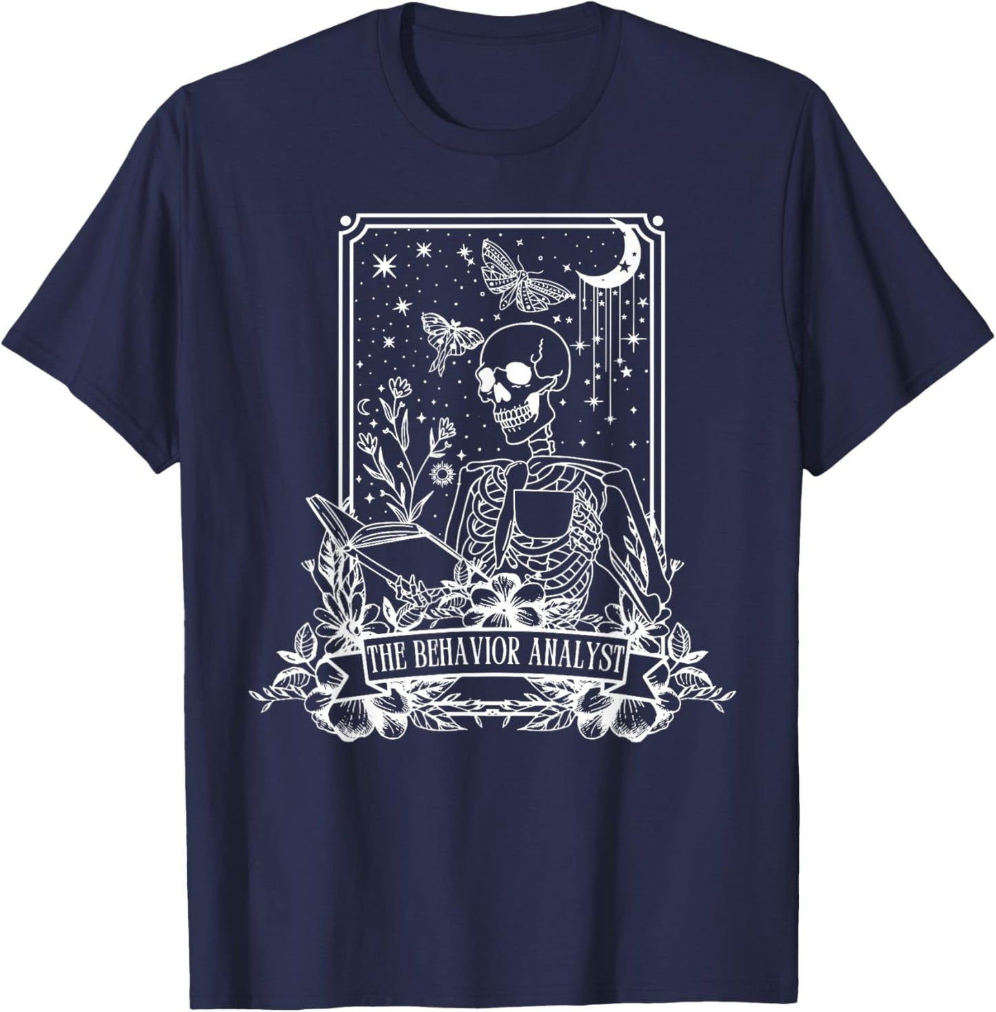 The Behavior Analyst Tarot Card Skeleton RBT ABA Therapist T-Shirt - T-Shirt | Navy
