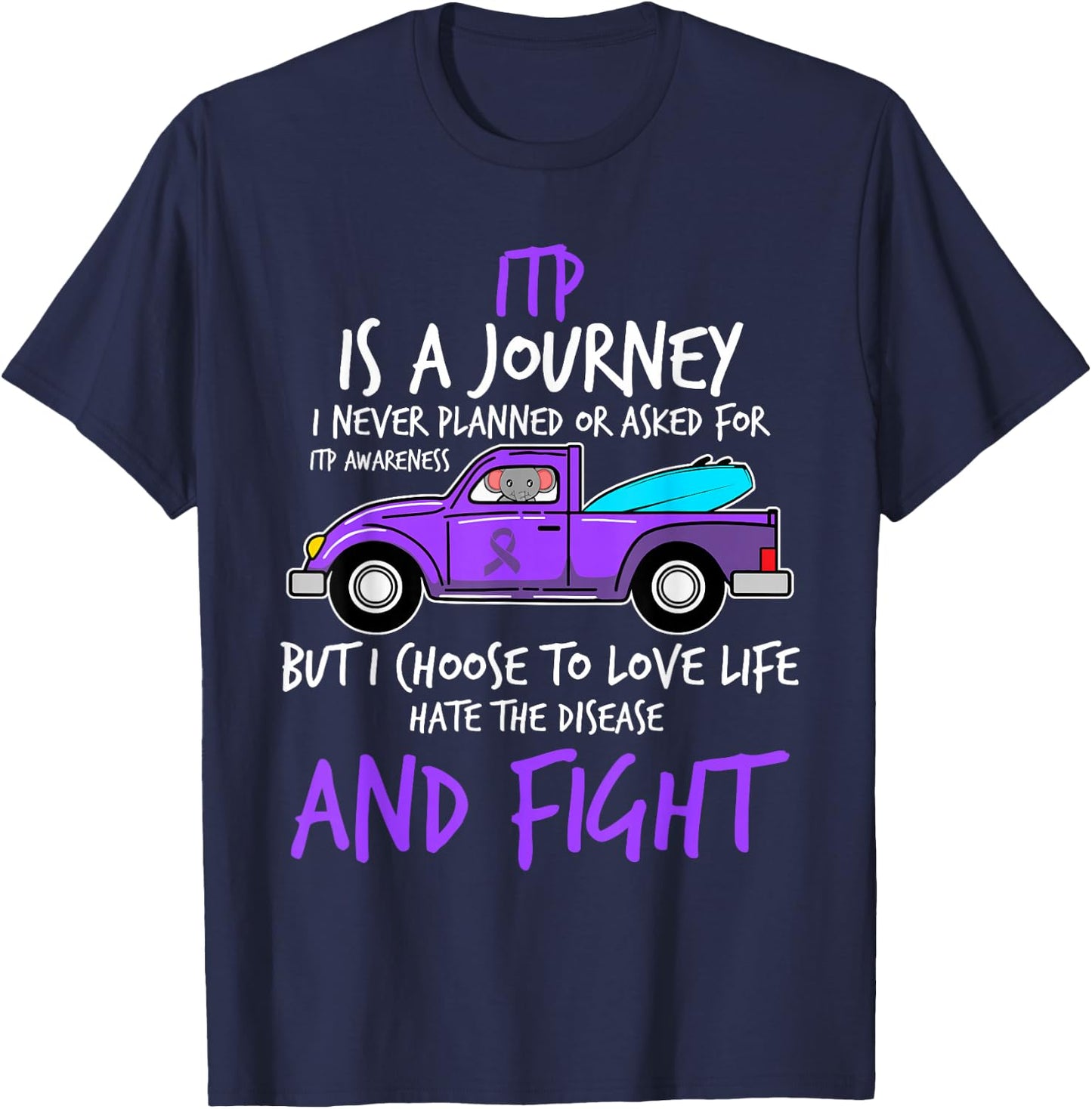 Purple Awareness Journey Ribbon Immune Thrombocytopenia Gift T-Shirt - T-Shirt | Navy