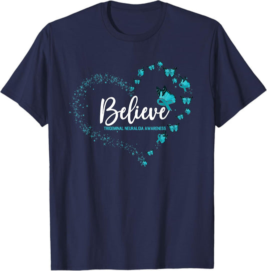 Trigeminal Neuralgia Awareness Butterfly Believe T-Shirt - T-Shirt | Navy