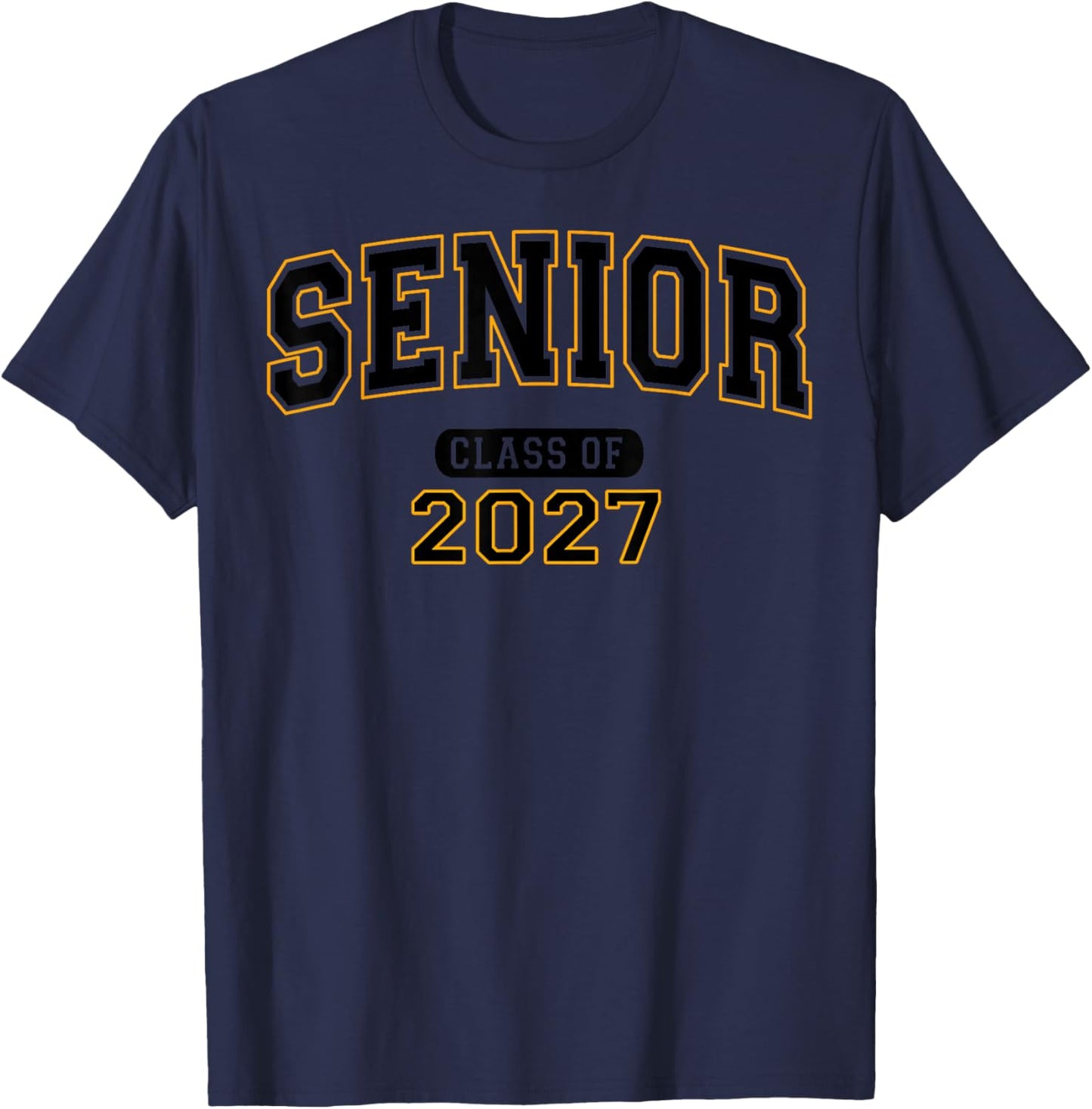 Senior Class of 2027 Graduation Varsity Black Orange Letters T-Shirt - T-Shirt | Navy