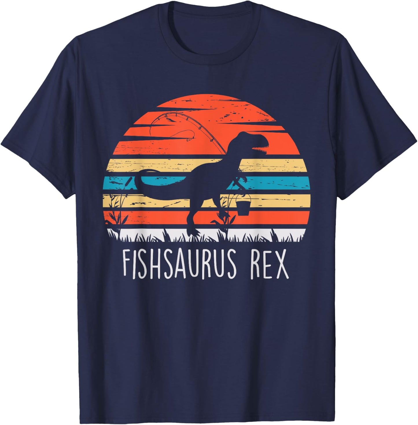 Fishing Gifts Shirt For Boys Fishsaurus T Rex Dinosaur T-Shirt - T-Shirt | Navy