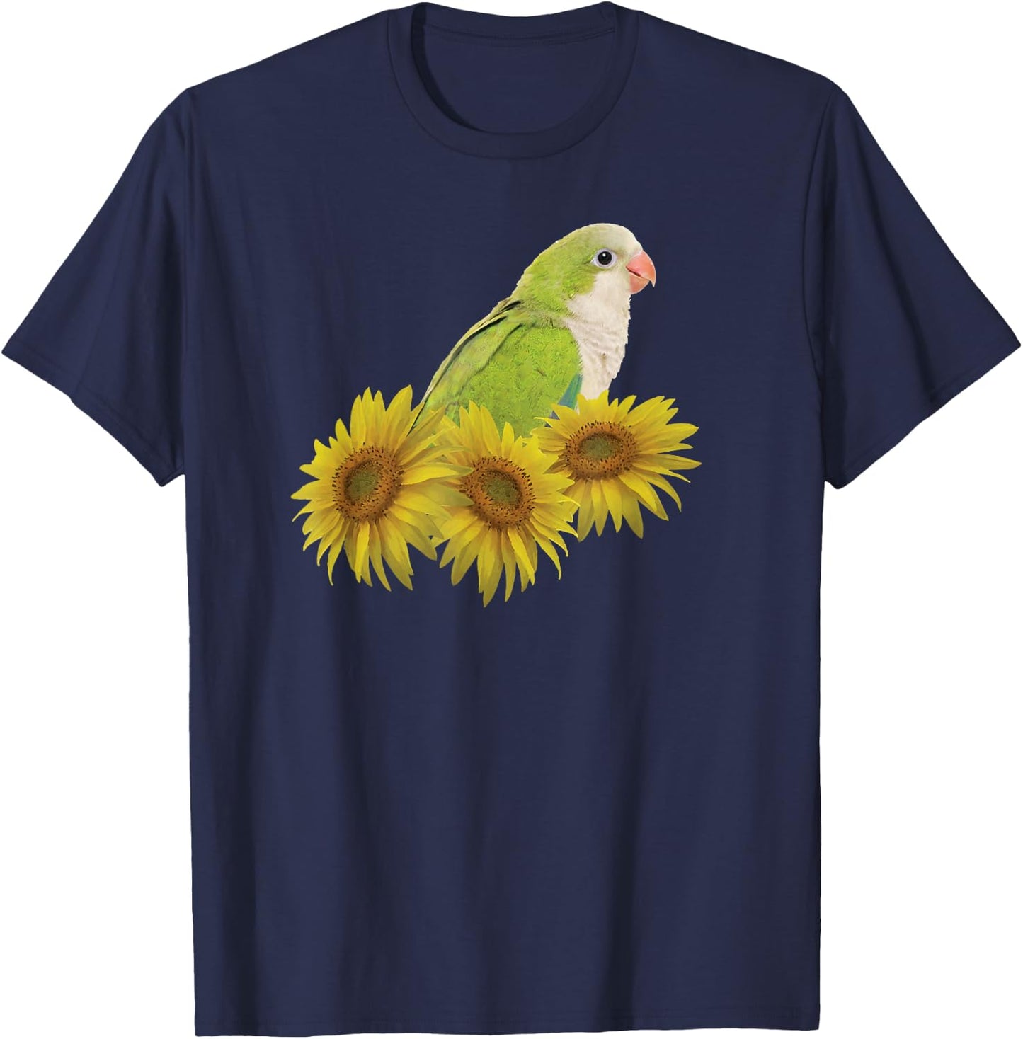 Quaker Parrot Green Monk Parakeet Sunflower T-Shirt - T-Shirt | Navy