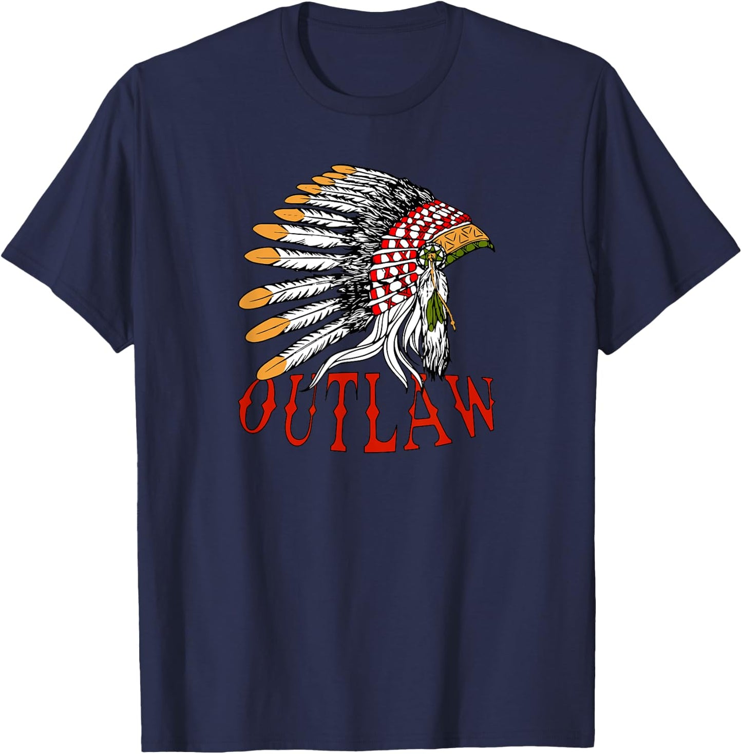 Outlaw with Indian Headdress T-Shirt - T-Shirt | Navy
