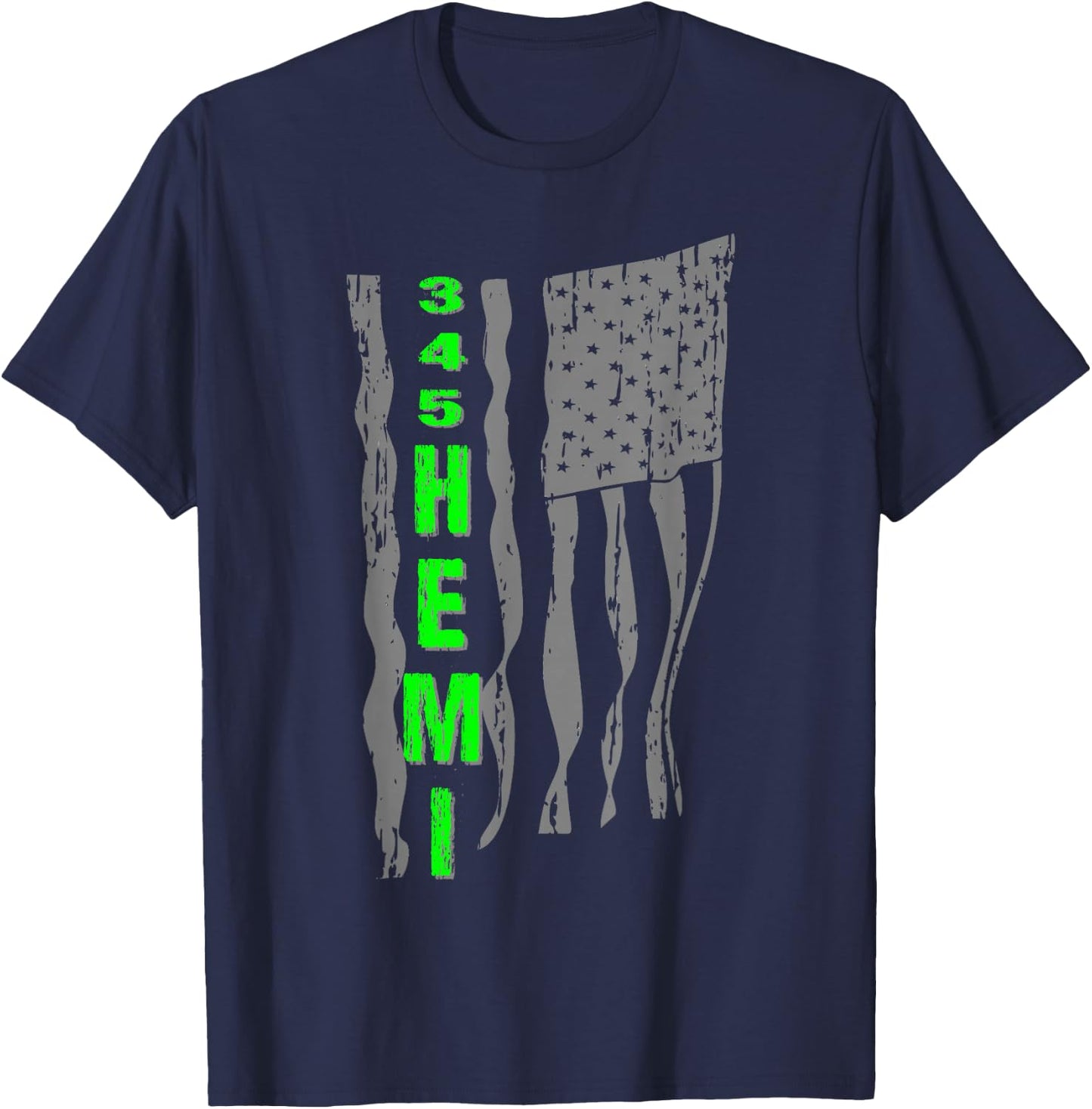 345 Hemi Patriotic Gray Flag Design T-Shirt - T-Shirt | Navy
