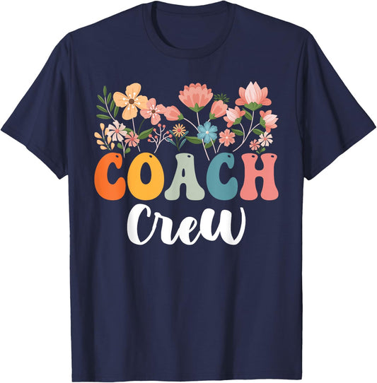 Coach Crew Team Retro Groovy Vintage First Day Of School T-Shirt - T-Shirt | Navy