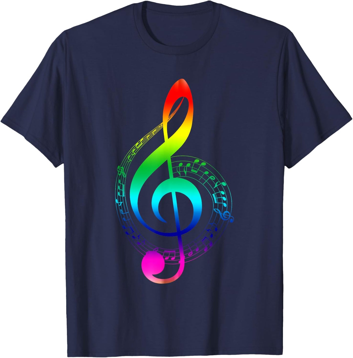 Music Note Rainbow Treble Clef Musical Symbol for Musicians T-Shirt - T-Shirt | Navy